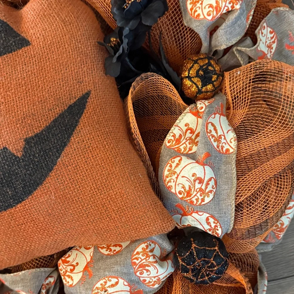 Festive Halloween Pumpkin Wreath